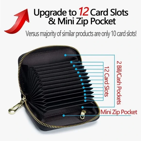 🆕✨ Leather RFID Protection Zip Around Credit Card Bee Small Wallet - Picture 3 of 10